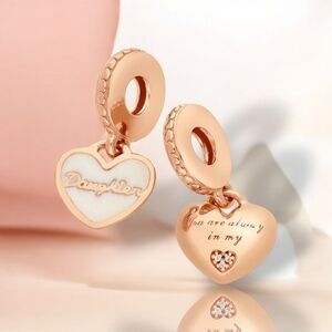 PANDORA 14K Rose Gold-Plated "DAUGHTER" Dangle Charm With Enamel & CZ Retired